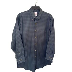 Brooks Brothers M Black Watch Plaid Button Down Shirt Navy Green Cotton Vintage